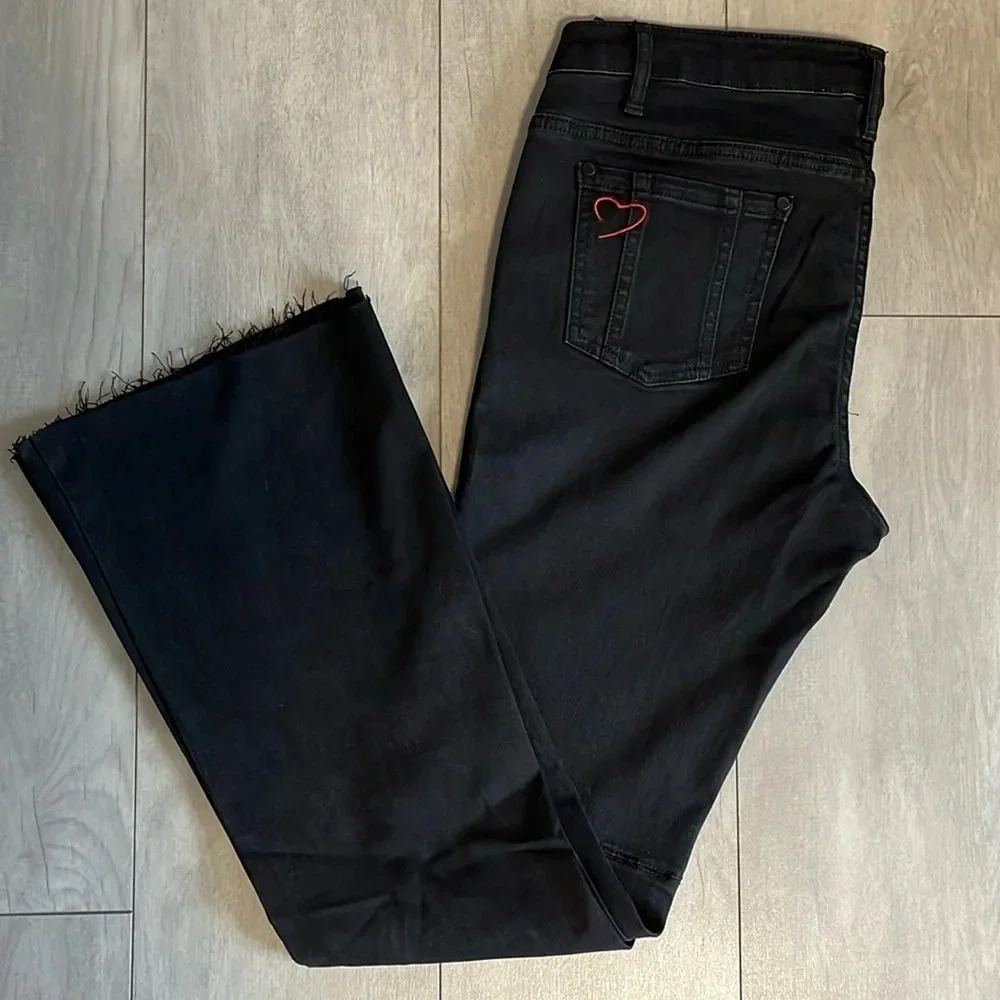 NWOT PHILOSOPHY Flared Black Red Heart Pocket Mid-Rise Denim Jeans, Size 10